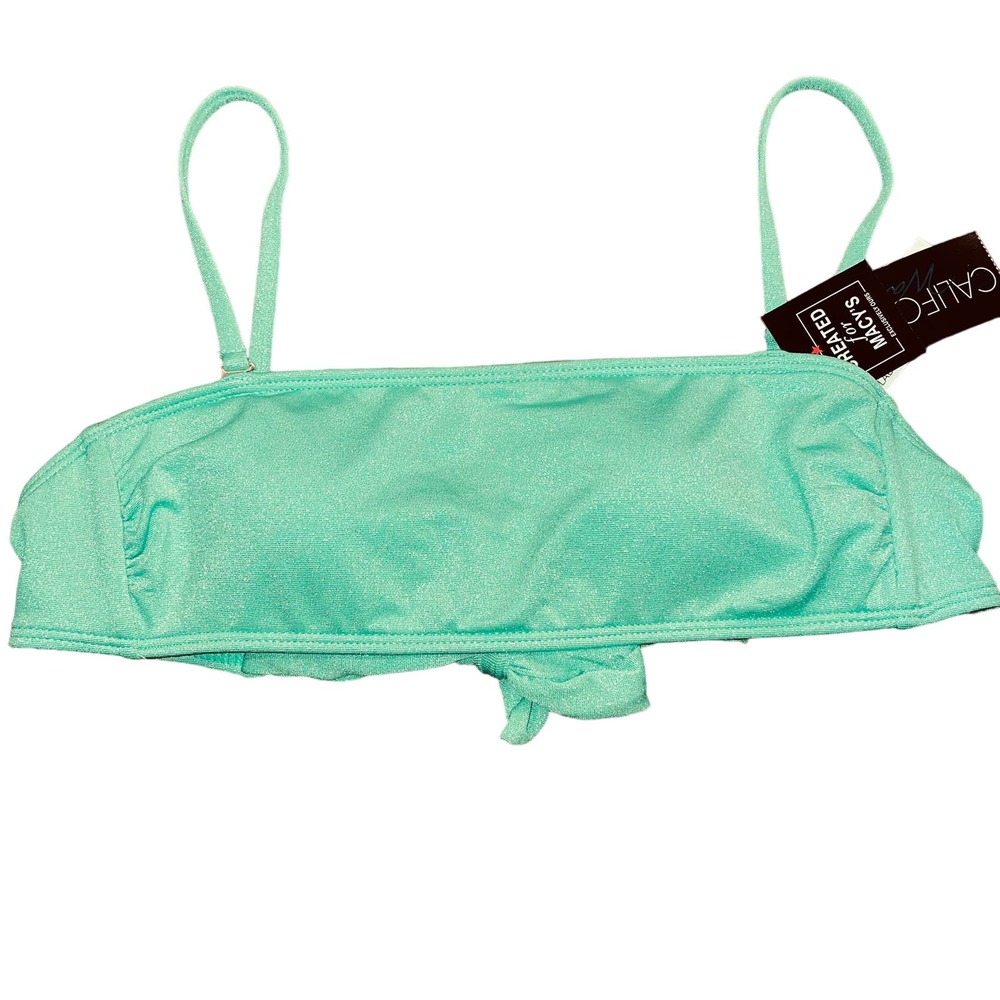 California Waves Juniors' Metallic Shine Bandeau Bikini Top, green Medium